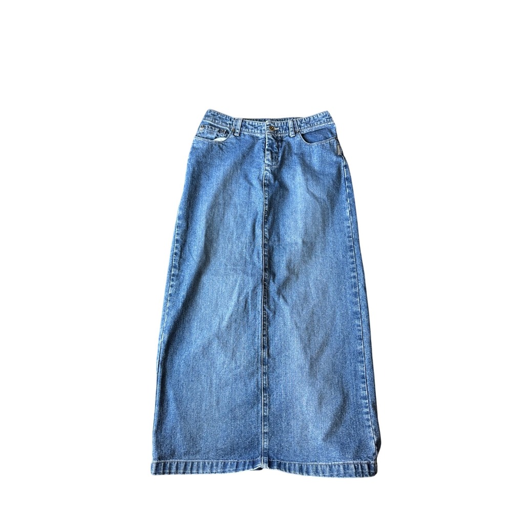 Vintage Y2K Silver Jeans Denim Maxi Skirt Womens 28 Back Slit Western Boho 90s